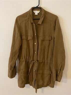 C&C California linen blend Women's Tan Drawstring Utility Jacket size Large